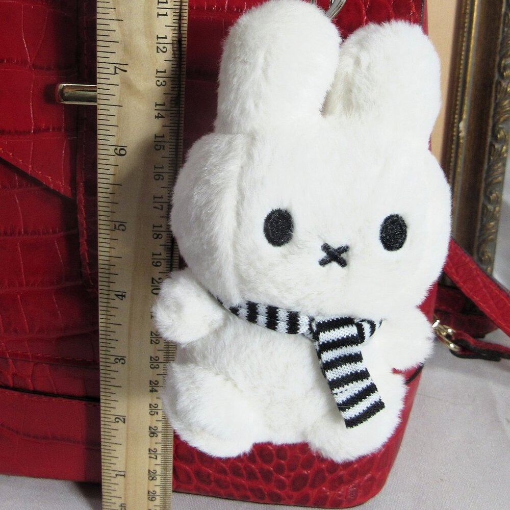 MIFFY PLUSH KEY CHAIN CHARM WHITE BUNNY + SCARF, KEY RING + PURSE HOOK NEW